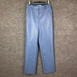 Aritzia Babaton Vegan Leather‎ Pants Women's Size 2 Blue Straight Leg Trousers